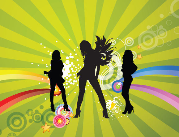 free vector Free Silhouettes of Dancing Girls with Abstract Background Vector Illustration